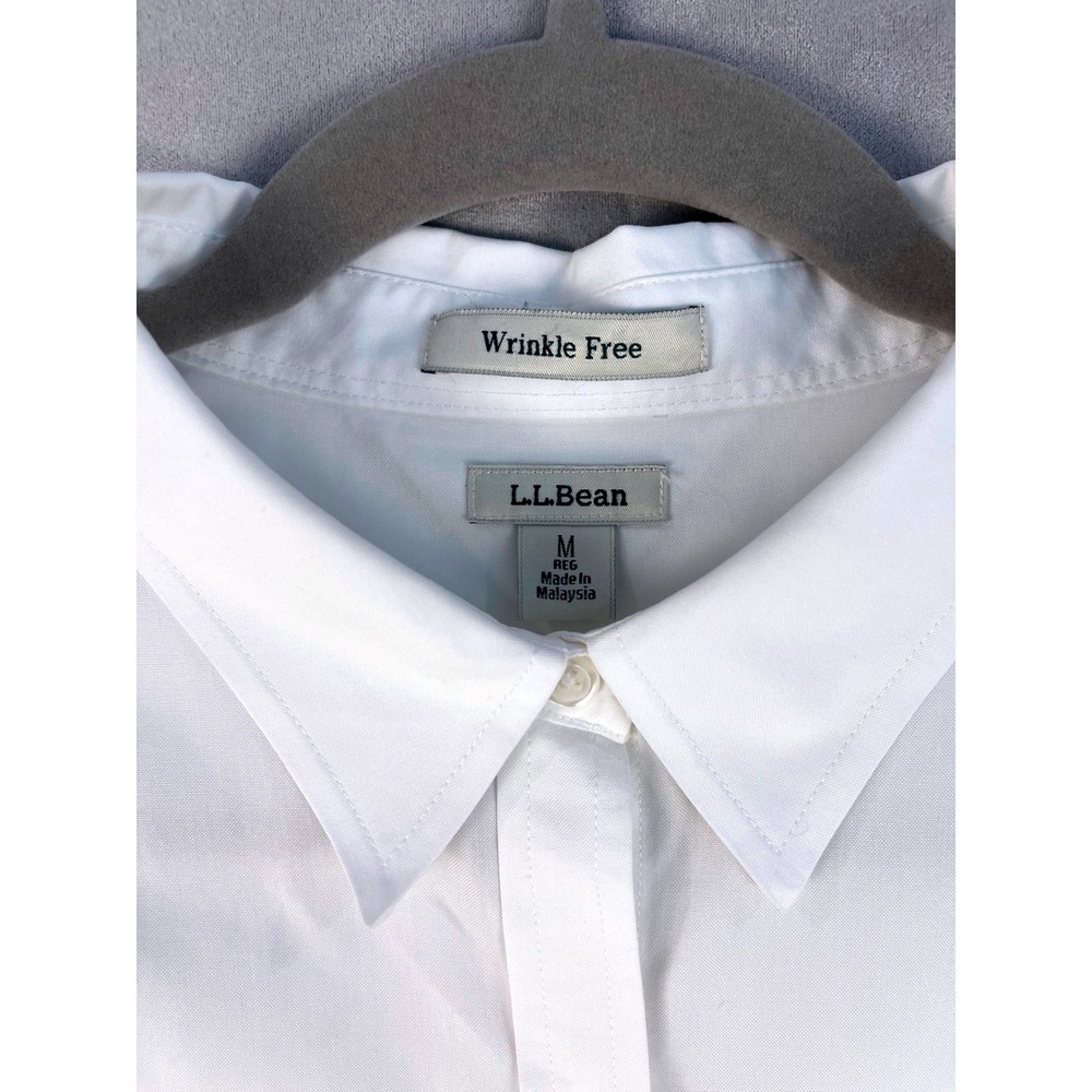 2 LLBean Mens Med Wrinkle Free Button Down Shirt White Long Sleeve Chest Pocket